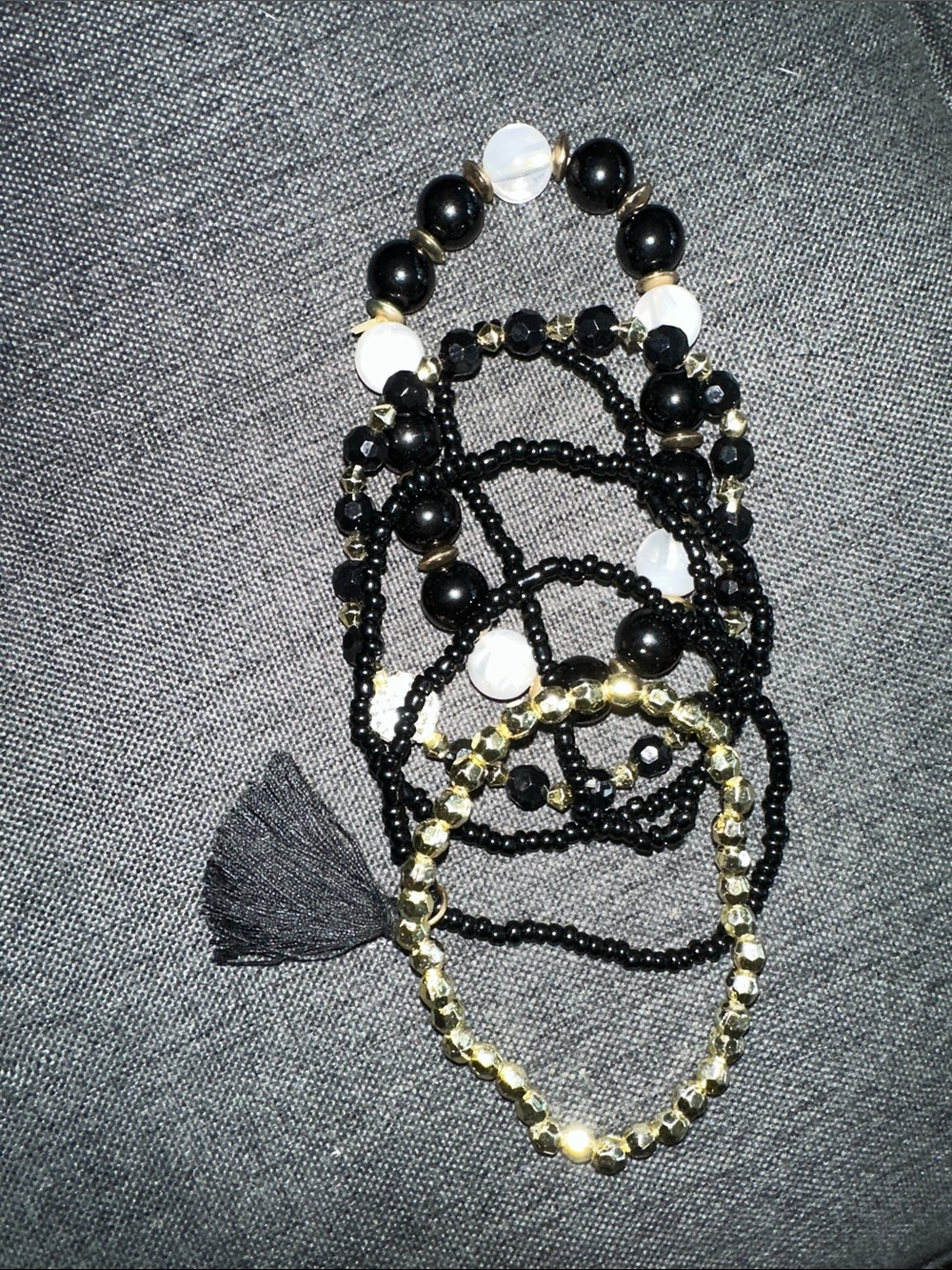 Fashion Jewelry Black, White & Gold Multi-Strand Beaded Bracelet Set